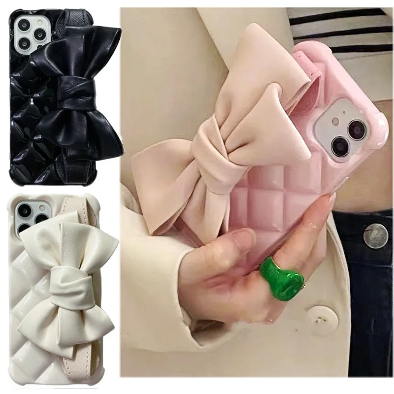 Ins милый кожаный чехол-подставка с бриллиантовым бантом для iphone 13 7 8 Plus X XS XR MAX 11 Pro