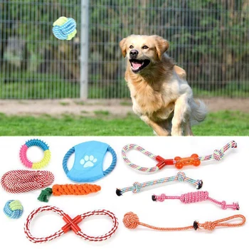 

10style Pet Dog Toys Cotton Ball Puppy Chew Molar Toy Teeth Clean Green Rope Durable Braided Rope Funny Tool For Outdoor Traning