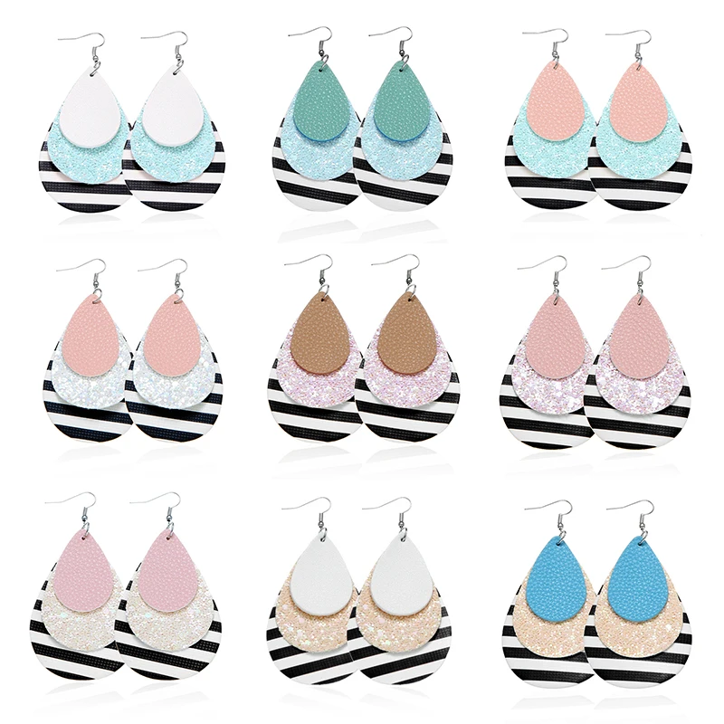 Women Stylish Three layer Leather Teardrop Earrings PU Leather Sequined Multicolor Earrings Jewelry Gift
Women Stylish Three layer Leather Teardrop Earrings PU Leather Sequined Multicolor Earrings Jewelry Gift