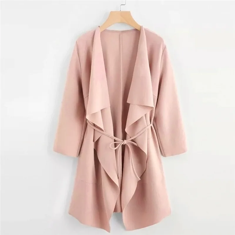 Фото Women Coat Cardigans Fashion Casual Waterfall Collar Pocket Jacket Brief Solid Color Outwear Spring Autumn | Женская одежда
