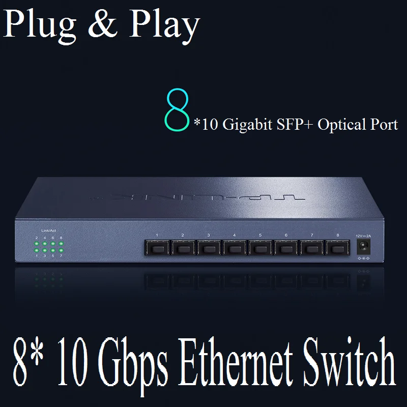 

8* 10000Mbps SFP+ Optical Ports Desktop Ethernet Switch 10 Gigabit Ethernet Network Switch IEEE 802.3z 802.3ae 16K MAC address