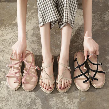 2019 summer new fashion simple solid color sandals women comfortable straw soles Roman style casual sandals
2019 summer new fashion simple solid color sandals women comfortable straw soles Roman style casual sandals