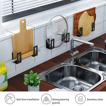 Wall Pot CoverHolder Perforated Stainless Steel Kitchen Bathroom Storage Rack Cutting Board Pot Lid Plate Drain Rack Organizer 
Wall Pot CoverHolder Perforated Stainless Steel Kitchen Bathroom Storage Rack Cutting Board Pot Lid Plate Drain Rack Organizer