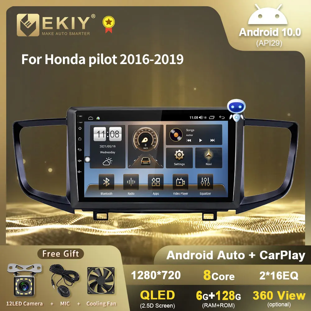 EKIY QLED DSP Android 10 6G + 128G автомобильное радио для Honda Pilot 2016 - 2019 навигация GPS