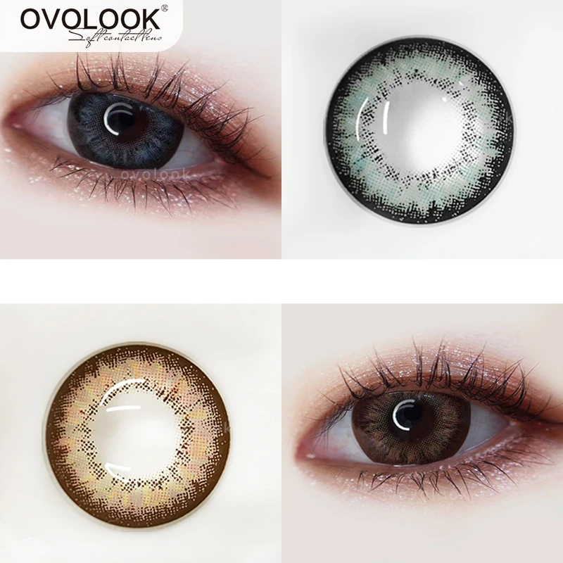 

OVOLOOK-2pcs/pair Lenses Brown Gray Colored Lenses for Eyes for Myopia Vision Correction Prescription Contact Lenses Dia:14.5MM