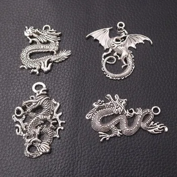 

4pcs Silver Plated Multi-style Dragon Charm Metal Pendants Retro Necklace Earrings DIY Jewelry Handicraft Accessories A1410