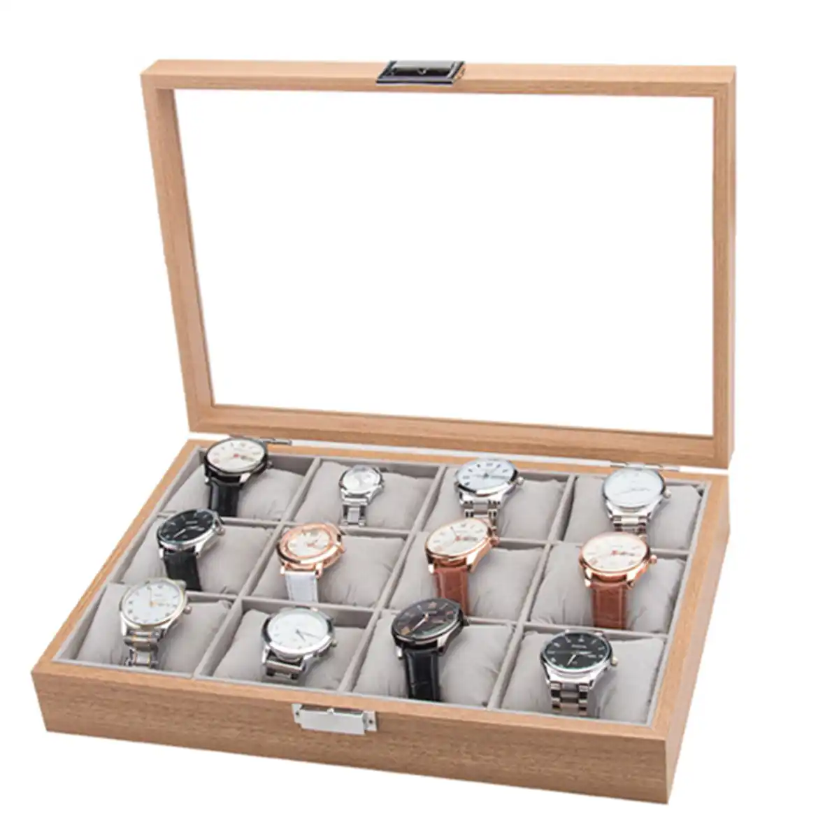 6 grids wooden watch boxes jewelry display storage organizer