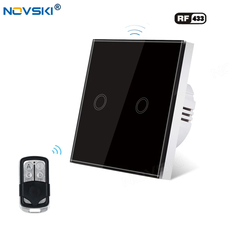 NOVSKI RF Touch Switch, RF 433Mhz Remote Control, 1/2/3 Gang Capacitive Touching, Black Crystal Glass Panel, Portable Key Remote
NOVSKI RF Touch Switch, RF 433Mhz Remote Control, 1/2/3 Gang Capacitive Touching, Black Crystal Glass Panel, Portable Key Remote