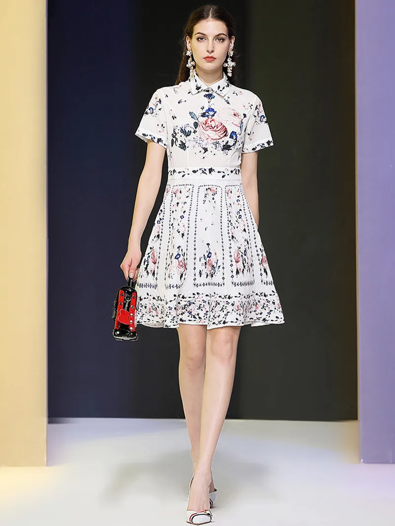 Summer dress fashion women's lapel short-sleeved stitching thin stitching jacquard cotton printed A-line dress palace style
Summer dress fashion women's lapel short-sleeved stitching thin stitching jacquard cotton printed A-line dress palace style