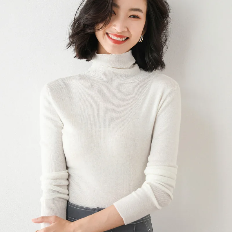 

MRMT 2022 Brand New Woman Korean Version Solid Color Slimmed Women's Hundred High Necked Knitwear Pile Collared Sweater Women
