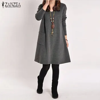 Vintage Solid Knee-Length Dress Women's Autumn Sundress ZANZEA 2020 Pullovers Long Sleeve Tunic Vestidos Female Hoodies Robe 5XL
Vintage Solid Knee-Length Dress Women's Autumn Sundress ZANZEA 2020 Pullovers Long Sleeve Tunic Vestidos Female Hoodies Robe 5XL
