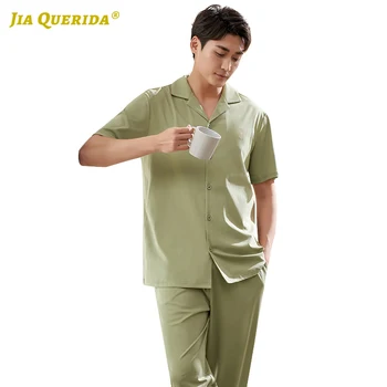 Summer Button Fashion Style Casual Style Short Sleeve Long Pants Sleepwear Pajamas Set Pjs Man Turn Down Collar Green Solid
Summer Button Fashion Style Casual Style Short Sleeve Long Pants Sleepwear Pajamas Set Pjs Man Turn Down Collar Green Solid