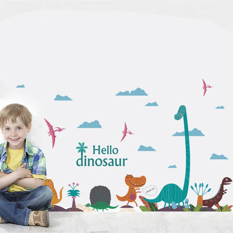 Наклейки на стену с изображением динозавра и пальмы для детских комнат детские