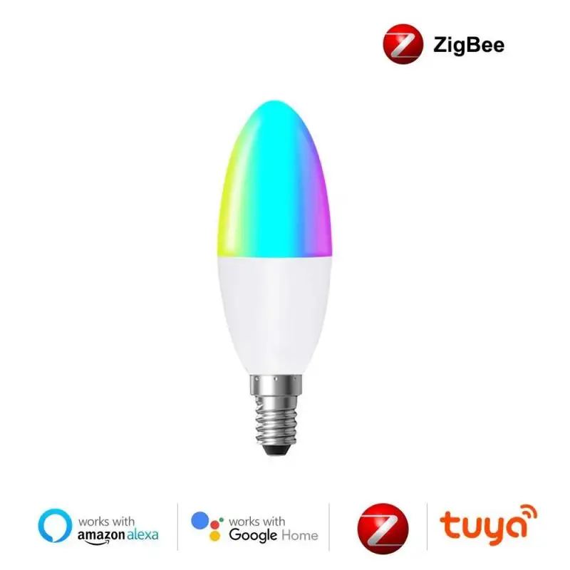 Tuya Zigbee 3 0 Smart E14 светодиодный Свеча светильник лампочка RGB + W C диммируемой работы с