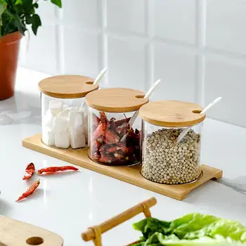 3Pcs Transparent Glass Spice Racks Small Bamboo Seasoning Jar Box Set Household Condiment Containers for Kitchen Utensils
3Pcs Transparent Glass Spice Racks Small Bamboo Seasoning Jar Box Set Household Condiment Containers for Kitchen Utensils