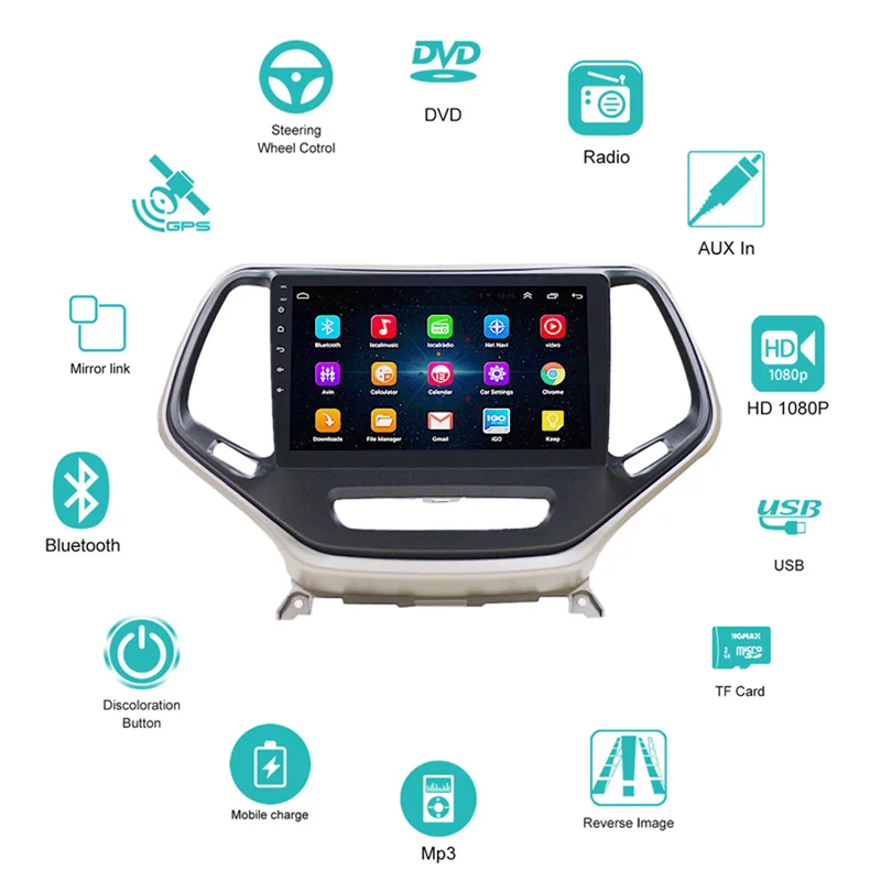 Car Radio For Jeep Cherokee Android 2 Din Stereo Receiver WIFI Navigator Screen Central Multimedia Player Rear Camera Display
Car Radio For Jeep Cherokee Android 2 Din Stereo Receiver WIFI Navigator Screen Central Multimedia Player Rear Camera Display