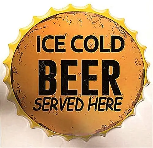 

Modern Retro Tin Sign Bottle Cap Metal Poster- Ice Cold Beer, Served Here - ! for Shop/Bar/Club/Cafe/Home/Wall Decor