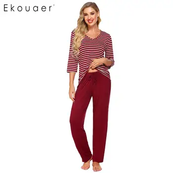 Ekouaer Women Nightwear V-Neck 3/4 Sleeve 2pcs Set Striped Pajamas Set Spring Summer Autumn Night Wear Homewear
Ekouaer Women Nightwear V-Neck 3/4 Sleeve 2pcs Set Striped Pajamas Set Spring Summer Autumn Night Wear Homewear
