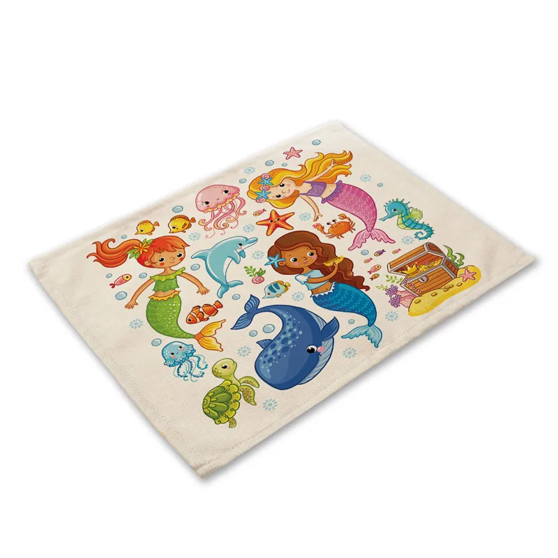 Kitchen Pads Dining Table Mats Mermaid Pattern Placemat Cartoon Animal Cotton Linen Western Mat 42*32cm Home Decor
Kitchen Pads Dining Table Mats Mermaid Pattern Placemat Cartoon Animal Cotton Linen Western Mat 42*32cm Home Decor