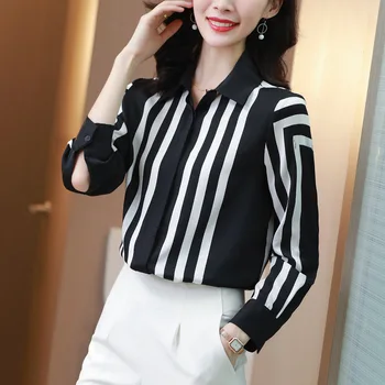 Elegant Fashion Real Silk Women Satin Shirt Spring Autumn Turn-down Collar Long Sleeve Striped Blouses Natural Silk Lady Blouse
Elegant Fashion Real Silk Women Satin Shirt Spring Autumn Turn-down Collar Long Sleeve Striped Blouses Natural Silk Lady Blouse