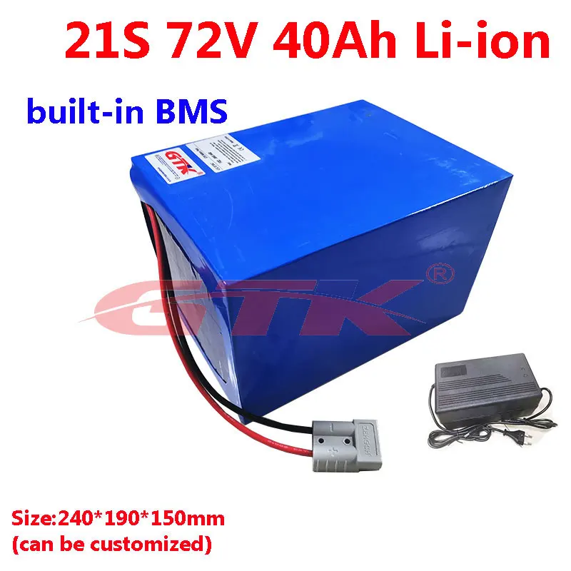 Electric scooter Battery 21S 72V 40Ah 77.7V li ion rechargeable battery 3000W with BMS motorcycle+10A charger
Electric scooter Battery 21S 72V 40Ah 77.7V li ion rechargeable battery 3000W with BMS motorcycle+10A charger