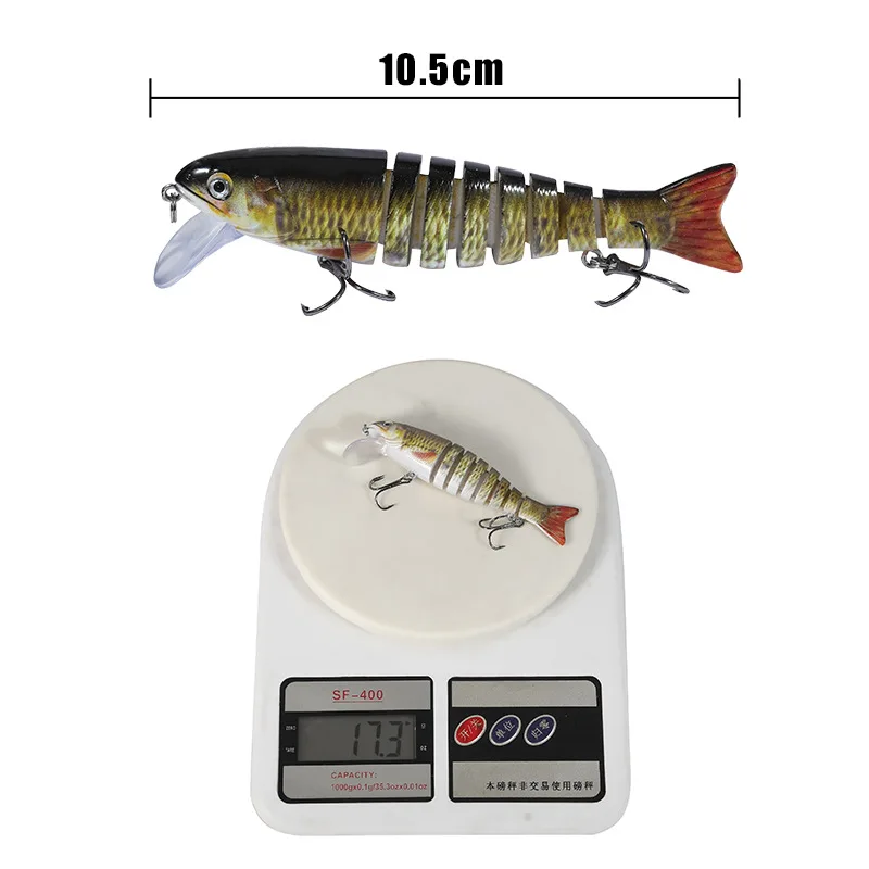 5 Color 3D Eye ABS Bionic Bait 10.5cm/17.3g 6# Hook Wobbler Artificial Multi-section Plastic Hard Bait Sea Fishing Lure
5 Color 3D Eye ABS Bionic Bait 10.5cm/17.3g 6# Hook Wobbler Artificial Multi-section Plastic Hard Bait Sea Fishing Lure