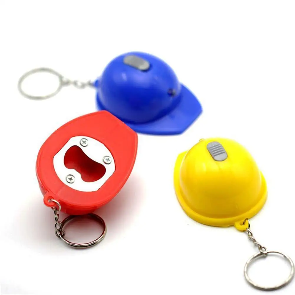 1pc Mini LED Helmet Shape Beer Bottle Opener Tool Gadgets Accessories Cool Ring Keychain Corkscrew 4 Colors