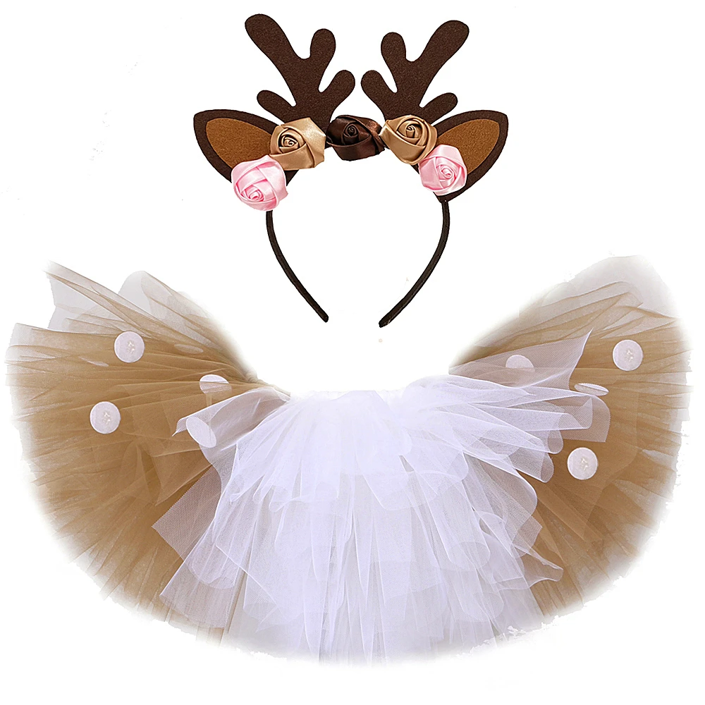 

Baby Girls Deer Tutu Skirt Outfit For Kids Christmas Reindeer Costume Toddler Girl New Year Clothes Child Birthday Tutus 0-14Y