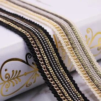 10yards Gold Silver Beaded Chain Lace Trims Ribbon Fabric Paillette Sequin Lace Garment Wedding Dress Sewing Dentelle Applique
10yards Gold Silver Beaded Chain Lace Trims Ribbon Fabric Paillette Sequin Lace Garment Wedding Dress Sewing Dentelle Applique