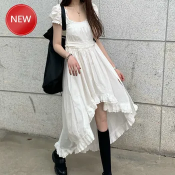 Women Summer White Cotton Sweet High Waist Long Dress Square Collar Ruffle Hem Asymmetrical A-line Sundress
Women Summer White Cotton Sweet High Waist Long Dress Square Collar Ruffle Hem Asymmetrical A-line Sundress