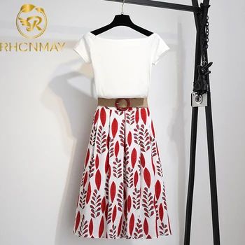 2020 New Summer Fashion Women's Sets Short Sleeve Cotton Short T-shirts + Midi length Chiffon Print Skirts Suits With Belt
2020 New Summer Fashion Women's Sets Short Sleeve Cotton Short T-shirts + Midi length Chiffon Print Skirts Suits With Belt