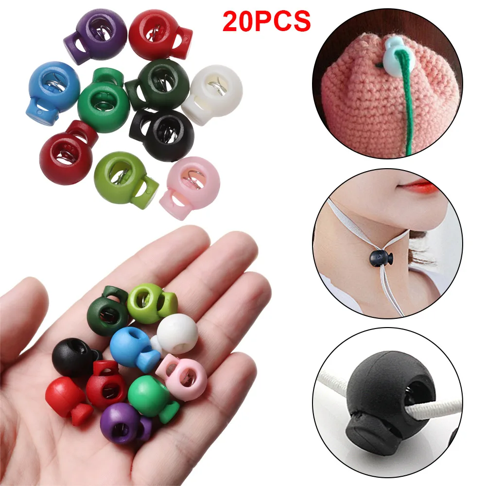 20Pcs New Multi-colors Plastic Stopper Cord Lock Bean Buttons Toggle Clip Apparel Shoelace Sportswear Sewing Fabric Accessories | Дом и сад