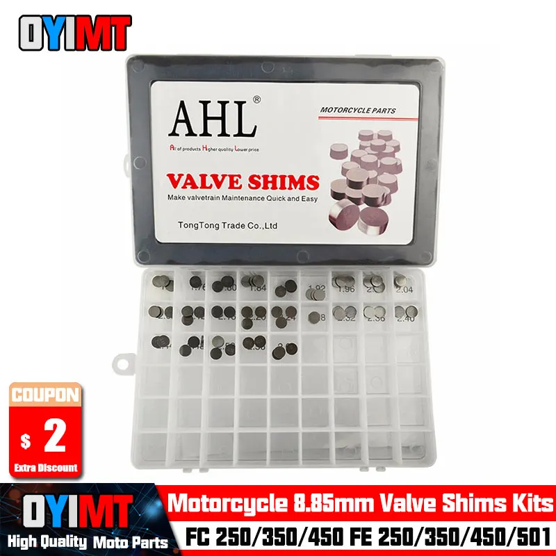 69pcs Motorcycle Parts Adjustable 8.85mm Valve Shim Kit For FC FE 250 350 450 501 SX-F XC-F 8.85 mm Valves Shims 1.72mm ~ 2.6mm
69pcs Motorcycle Parts Adjustable 8.85mm Valve Shim Kit For FC FE 250 350 450 501 SX-F XC-F 8.85 mm Valves Shims 1.72mm ~ 2.6mm