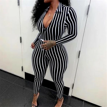

Rompers Womens Jumpsuit Fashion Stripe Fit Skinny Overalls Ladies Casual One Piece Clothes 2020 Sexy & Club Polyester Broadcloth