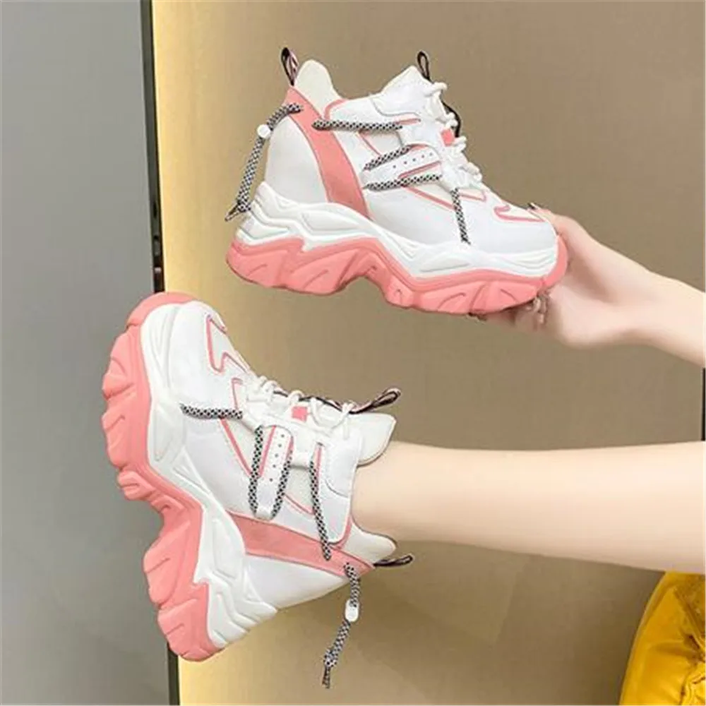 

Women Spring Platform Sneakers Ladies Mesh Beathable Fashion 10CM Heels Casual Dad Shoes Female New Thick Bottom Vulcanize Shoes