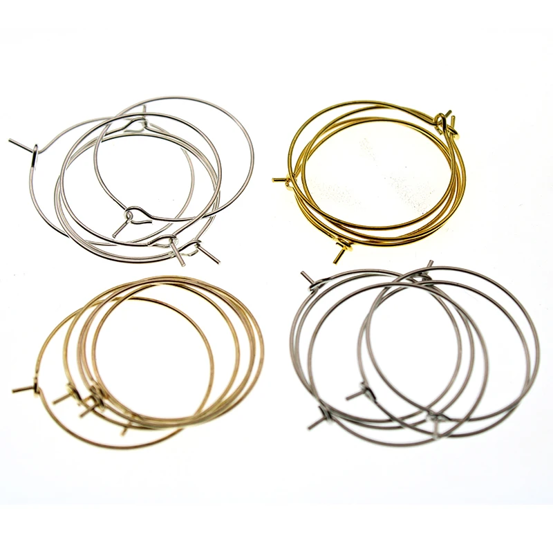 

50pcs/lot 20 25 30 35 mm Silver KC Gold Hoops Earrings Big Circle Ear Wire Hoops Earrings Wires For DIY Jewelry Making Supplies