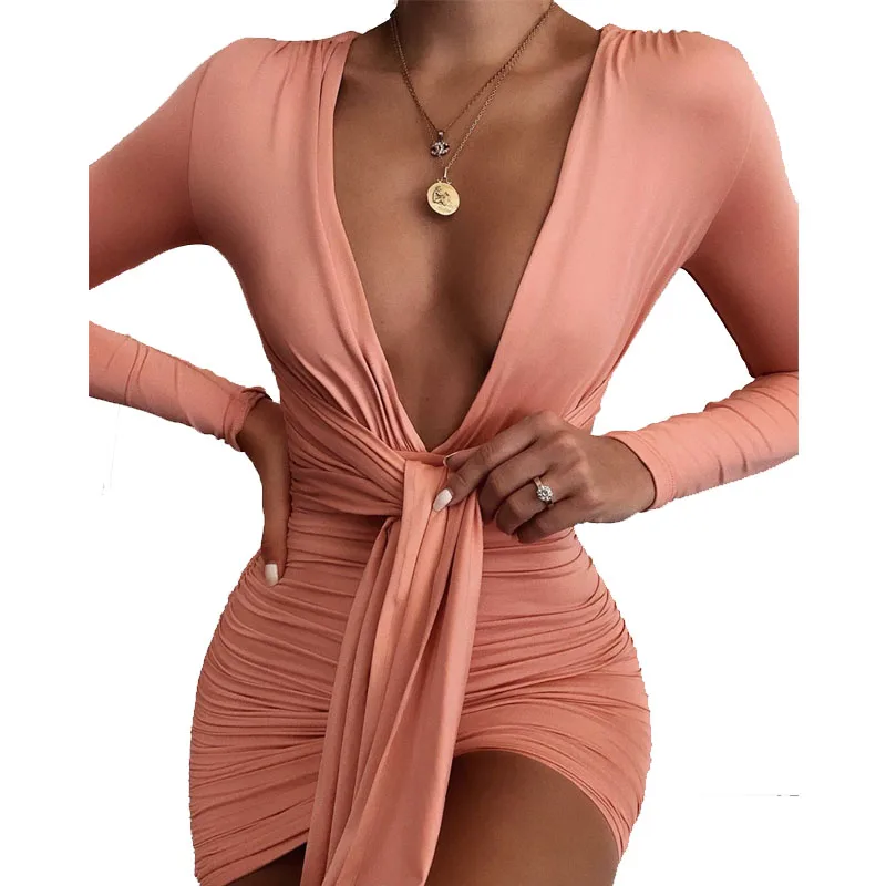 Sholina Sexy Deep V Neck Bandage With Belt Dress Women Long Sleeve Wrinkle Vestidos Female Elegant Party Autumn Ruched Robe 2019
Sholina Sexy Deep V Neck Bandage With Belt Dress Women Long Sleeve Wrinkle Vestidos Female Elegant Party Autumn Ruched Robe 2019
