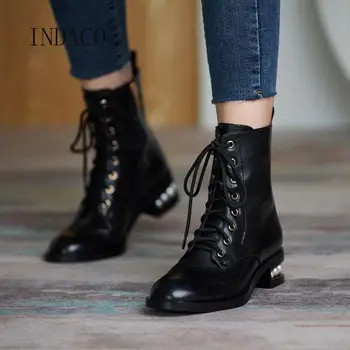 Women Autumn Winter Boots Genuine Leather Black Boots Pearl Heel Women Winter Shoes Cross Strip Martins Boots 
Women Autumn Winter Boots Genuine Leather Black Boots Pearl Heel Women Winter Shoes Cross Strip Martins Boots