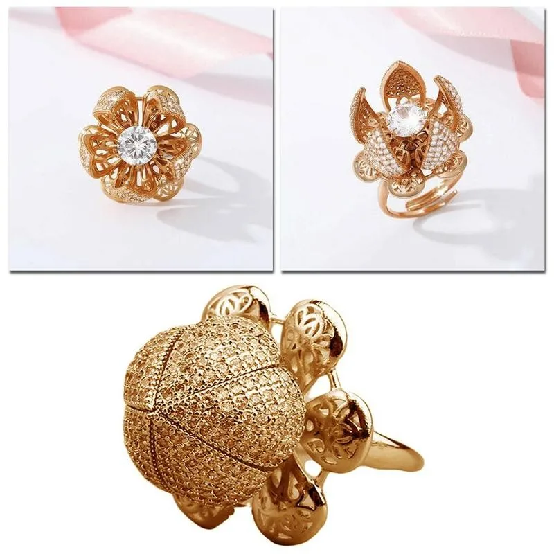 Flocaw Adjustable Flower blooming Ring Wedding Jewelry Love Ring for Women
