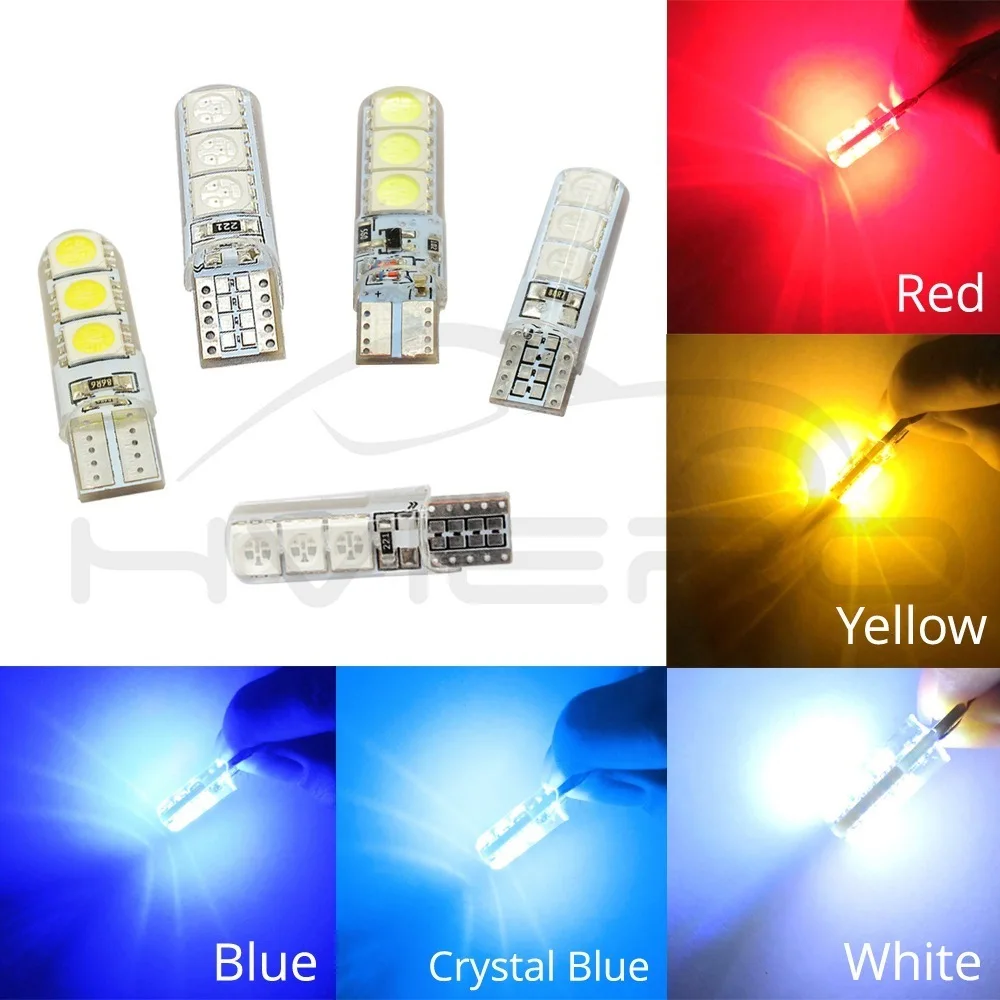 Hviero Car LED T10 194 W5W DC 12V Canbus 6SMD 5050 Silicone shell LED Lights Bulb No Error Led Tail Parking Fog light Auto Car Lamp