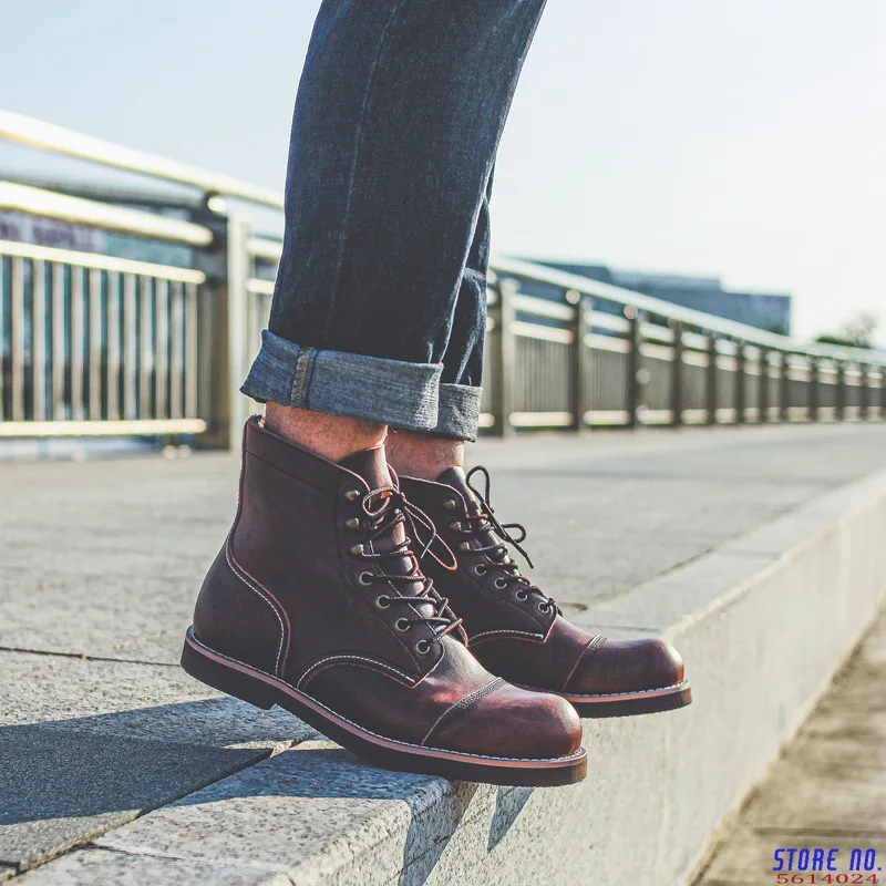 Winter Vintage Tooling Red Men Motorcycle Boots Quality Cow Leather Round Toe Wings Casual Ankle Boots Shoes Zapatos Hombre
Winter Vintage Tooling Red Men Motorcycle Boots Quality Cow Leather Round Toe Wings Casual Ankle Boots Shoes Zapatos Hombre