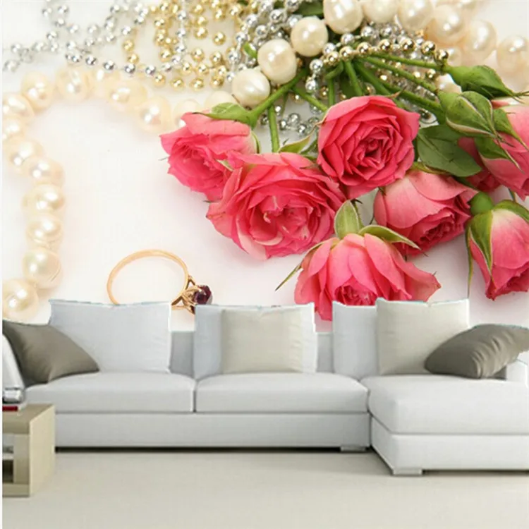 

The custom 3D murals,romantic roses Jewelry Pink color Flowers wallpapers ,living room sofa TV wall bedroom wall paper
