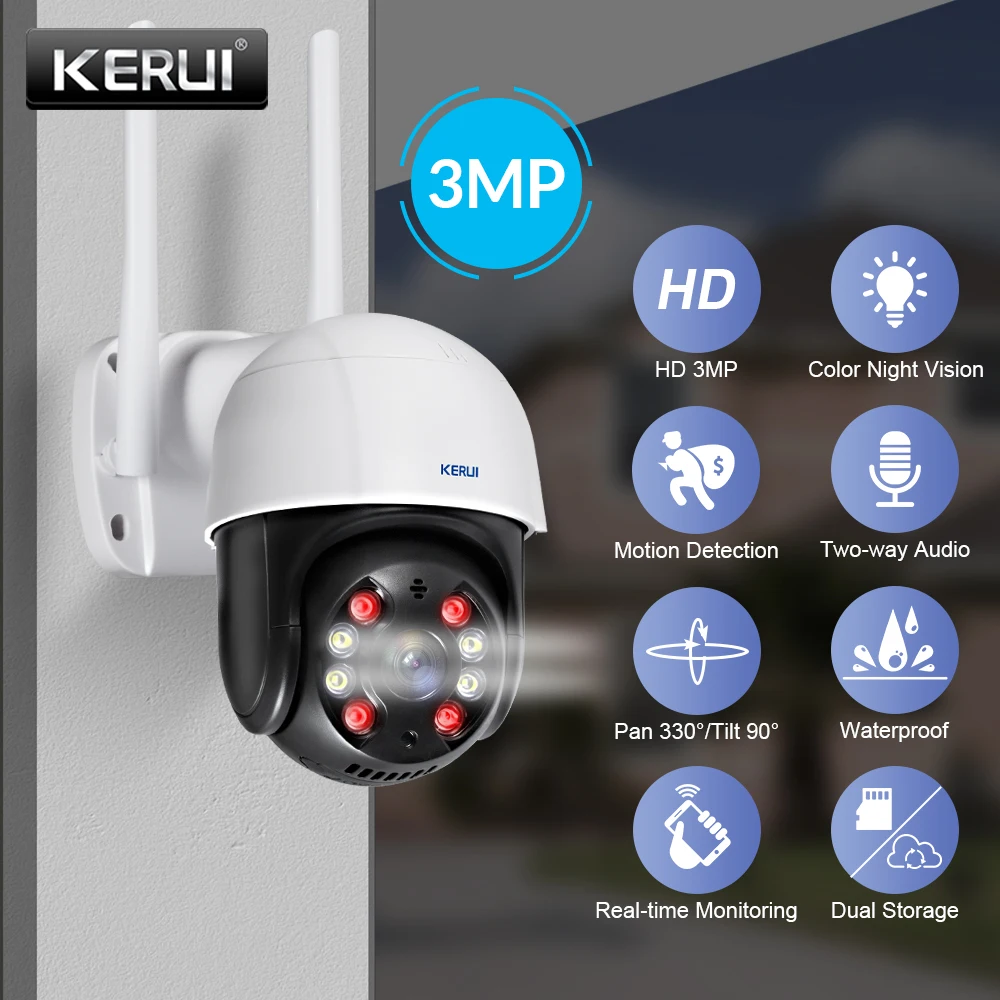 KERUI 3MP HD Wifi IP Camera Outdoor CCTV Security Camera 4X Digital Zoom AI Human Detect Wireless Camera P2P ONVIF Audio Alarm
KERUI 3MP HD Wifi IP Camera Outdoor CCTV Security Camera 4X Digital Zoom AI Human Detect Wireless Camera P2P ONVIF Audio Alarm