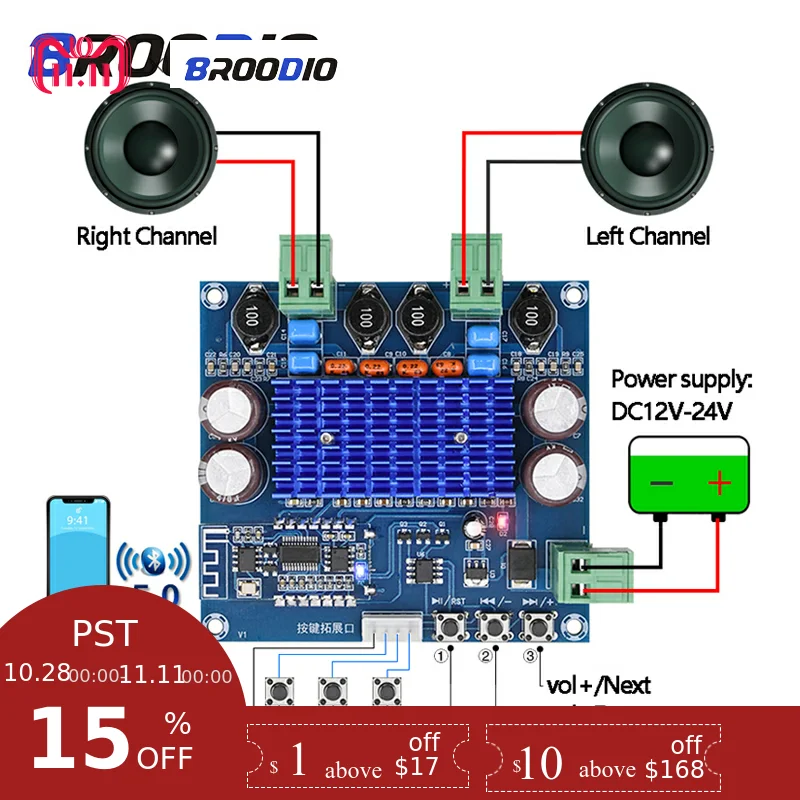 High Power Bluetooth Module TPA3116D2 Dual Channel 2*50W Digital Bluetooth Amplifier Board Stereo Wireless Class D Amplifier DIY
High Power Bluetooth Module TPA3116D2 Dual Channel 2*50W Digital Bluetooth Amplifier Board Stereo Wireless Class D Amplifier DIY