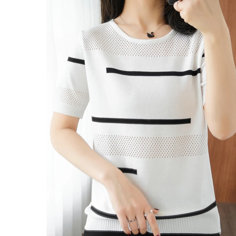 shintimes Casual Hollow Out Knitted Sweater Thin Sweaters Female Striped Pullover Woman Sweaters Short Sleeve Women Clothes
shintimes Casual Hollow Out Knitted Sweater Thin Sweaters Female Striped Pullover Woman Sweaters Short Sleeve Women Clothes