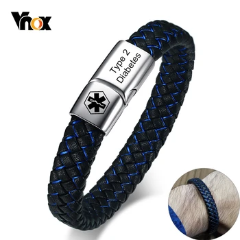 Vnox Customized Medical Men's ID Bracelet Braided Leather Bangle with Clasp Diabetes COPD Alzheimer Personalized Jewelry
Vnox Customized Medical Men's ID Bracelet Braided Leather Bangle with Clasp Diabetes COPD Alzheimer Personalized Jewelry