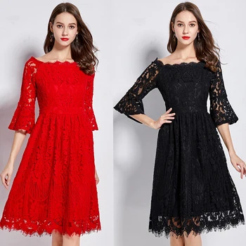 2020 NEW fashion red black lace dress slash neck sexy party dress flare sleeves big bottom bridemaid vestidos slim fit beautiful
2020 NEW fashion red black lace dress slash neck sexy party dress flare sleeves big bottom bridemaid vestidos slim fit beautiful