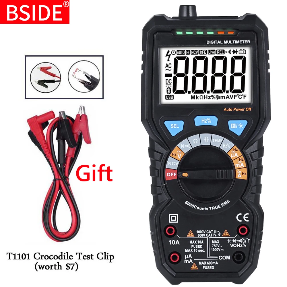 BSIDE ADM08D 6000 counts True RMS digital multimeter with temperature measurement
BSIDE ADM08D 6000 counts True RMS digital multimeter with temperature measurement