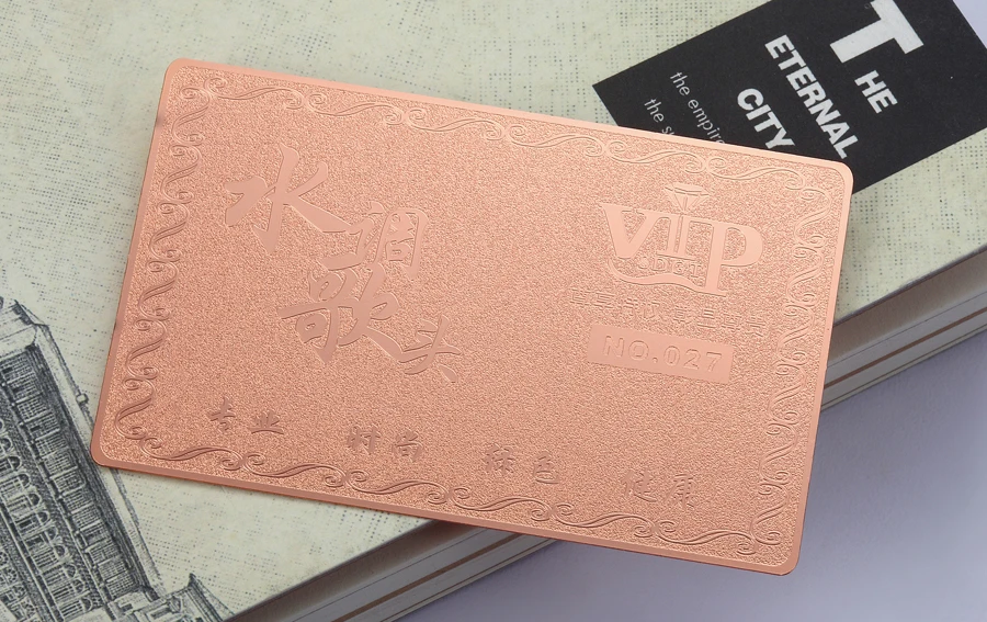 Rose gold stainless steel card hollow metal membership card plating brushed stainless steel card custom 