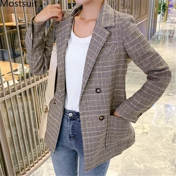 Korean Plaid Women Double Breasted Office Ladies Blazer With Belt Long Sleeve Loose Suit Coat Jacket Women Blazers Female 2019
Korean Plaid Women Double Breasted Office Ladies Blazer With Belt Long Sleeve Loose Suit Coat Jacket Women Blazers Female 2019